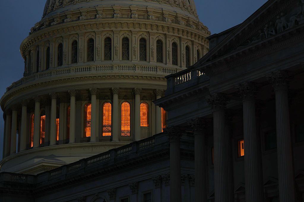 A view of the U.S. Capitol as the sun sets on September 29, 2025 in Washington, DC.
