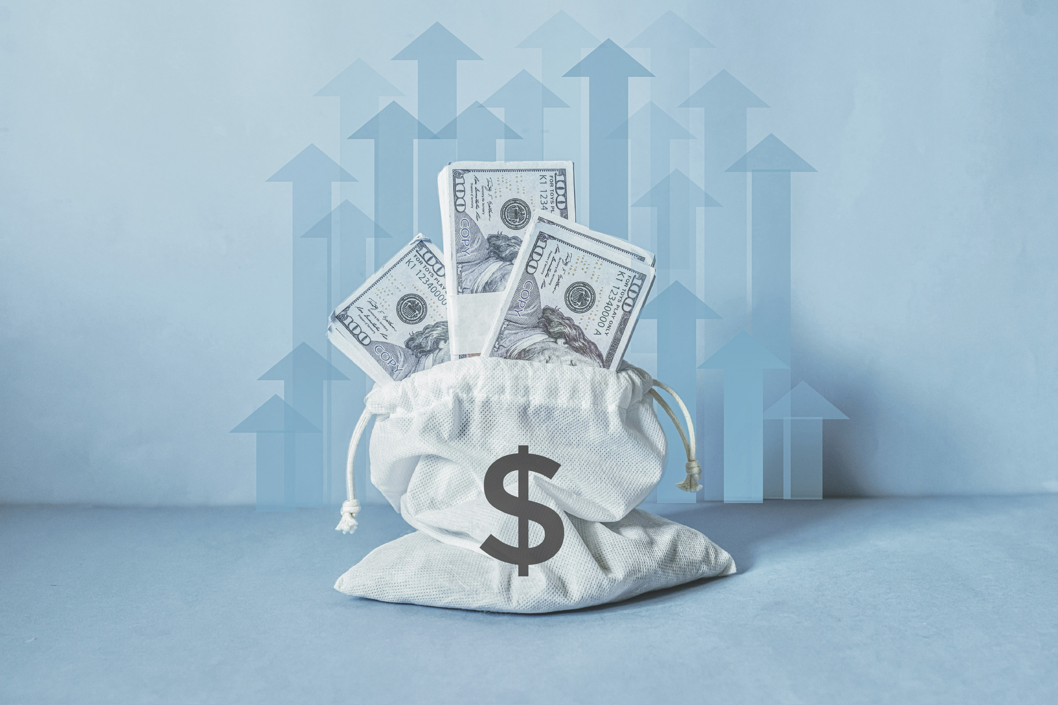 Close-up of Dollars in a cloth bag, The concept of dollar value, Dollar direction, Savings concept