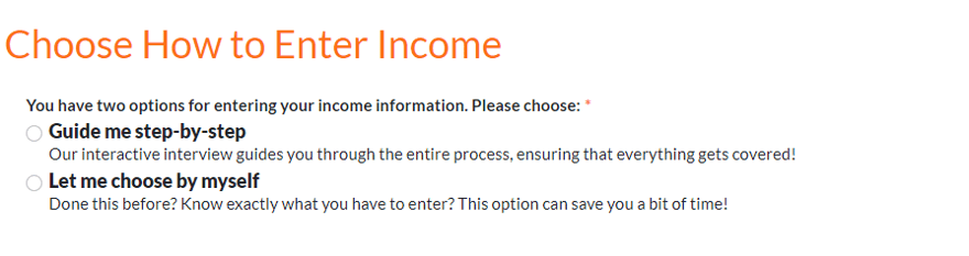 screenshot of EZTaxReturn's navigation options screenshot of EZTaxReturn's navigation options