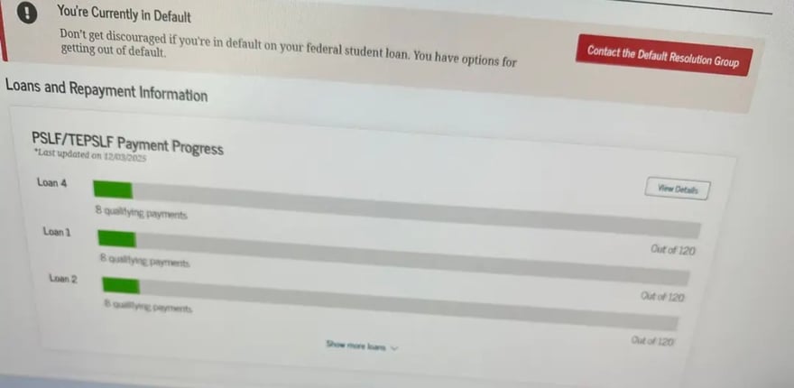 Student Loans In Default Screenshot. Source: The College Investor