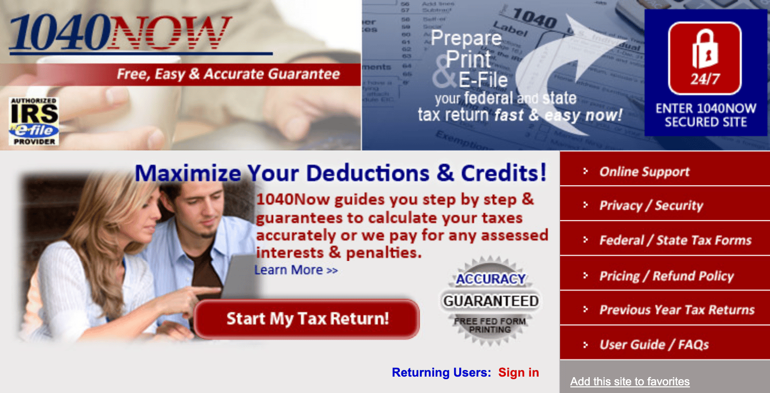 1040Now website homepage