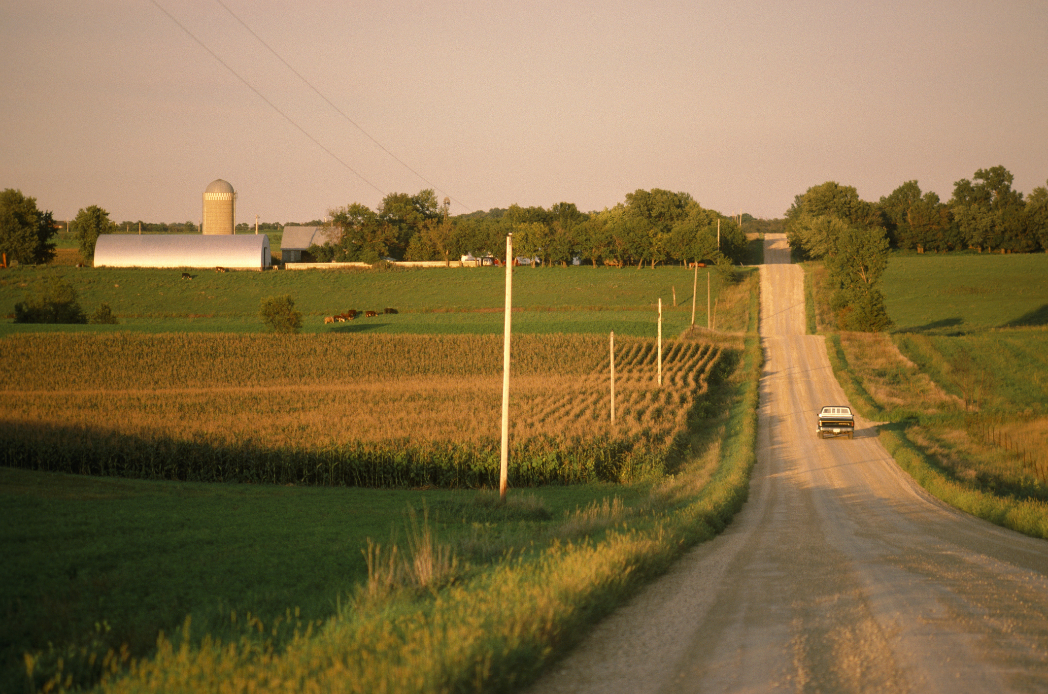 Country road in Minnesota with a car
