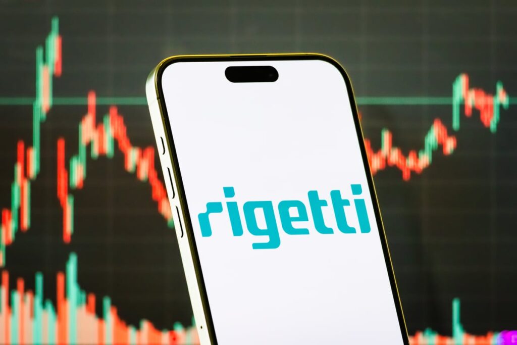 Rigetti Computing logo on cell phone.