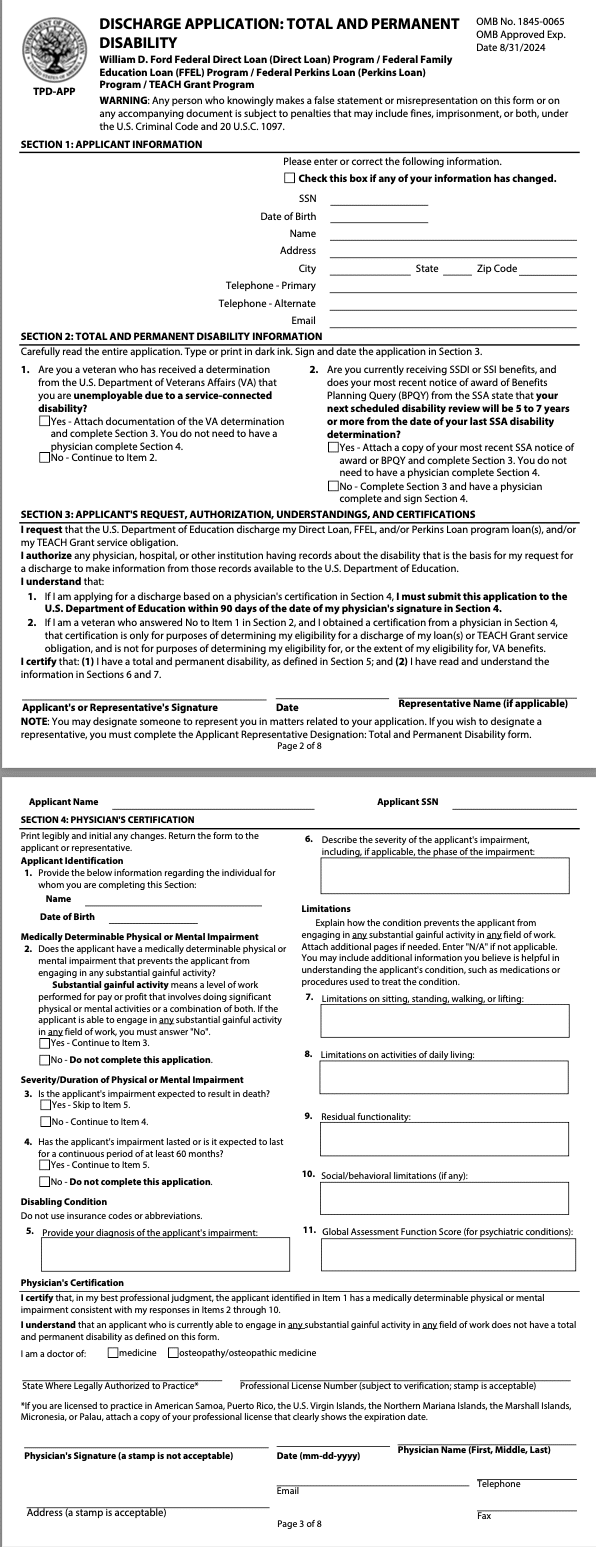 Disability Discharge Form Disability Discharge Form | Source: Department of Education