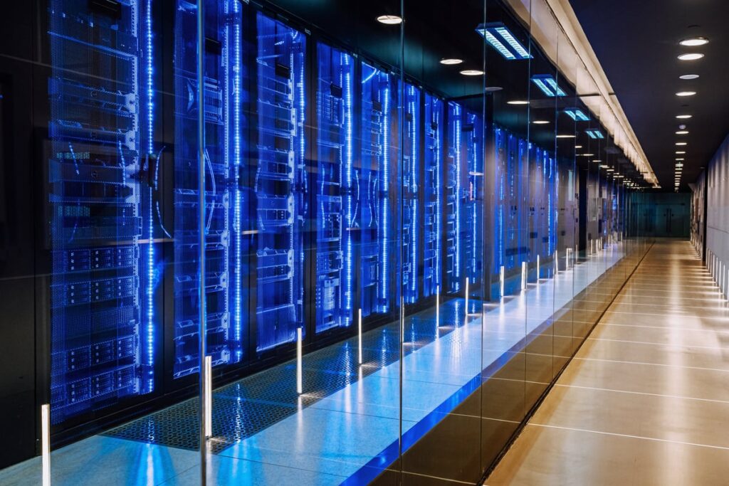 A corridor in a data center.