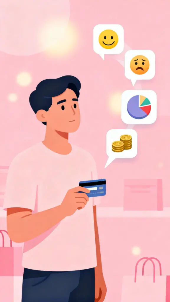 Illustration showing an adult paying themselves first by saving money on a pastel pink background.