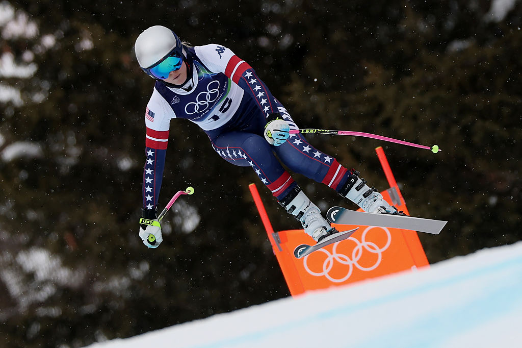 Lindsey Vonn of Team United States skis during the Women's Downhill training on day one of the Milano Cortina 2026 Winter Olympics at Tofane Alpine Skiing Centre on February 07, 2026.