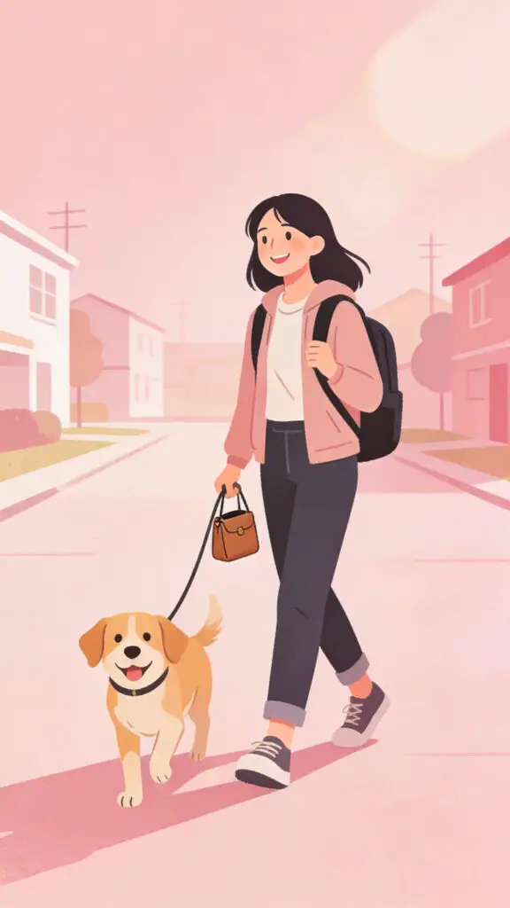 Illustration of a student making and selling handmade crafts on a pastel pink background.