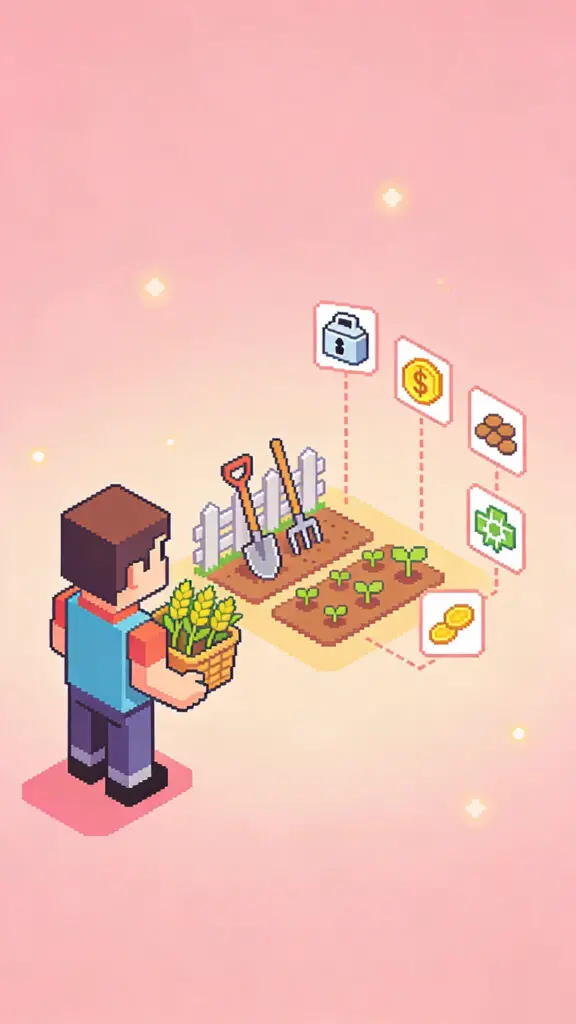 Illustration of adults playing a financial board game to learn passive income on a pastel pink background.