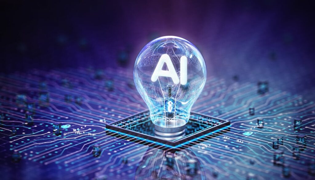 The letters AI are shown in a lightbulb on a chip.