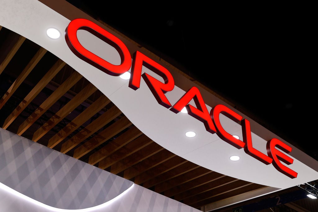Sign with Oracle logo.