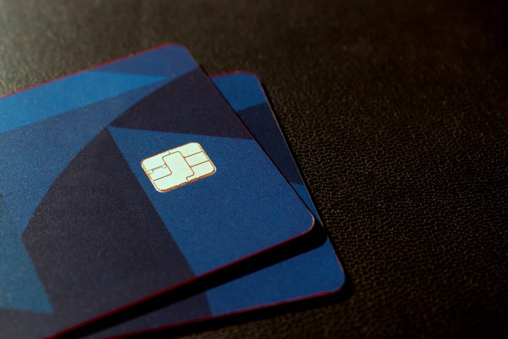 Two blue stacked credit cards.