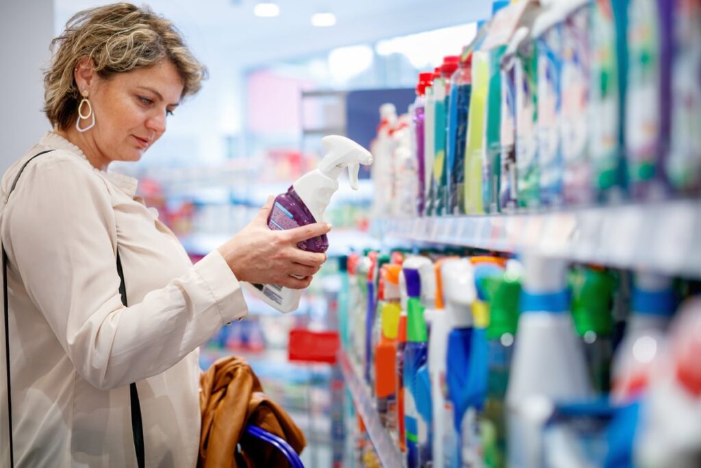 A shopper browsing consumer products.