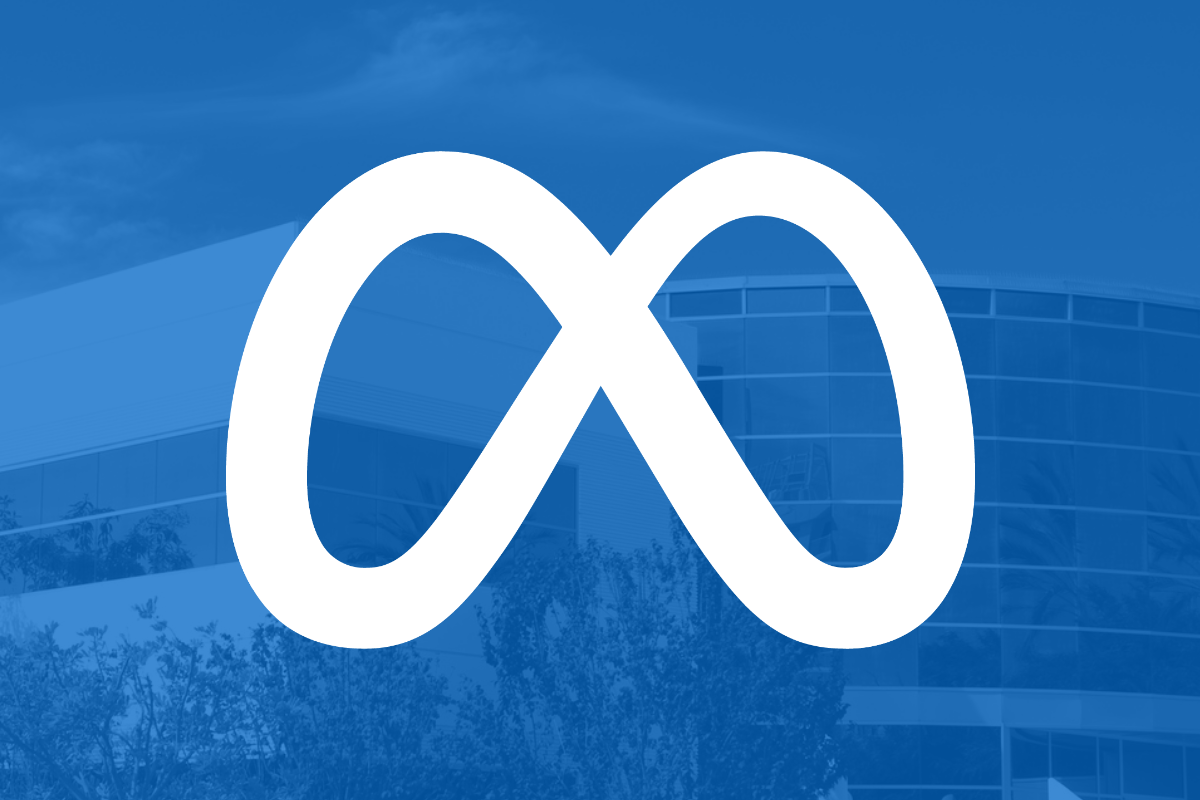The Meta Platforms logo on a blue background.