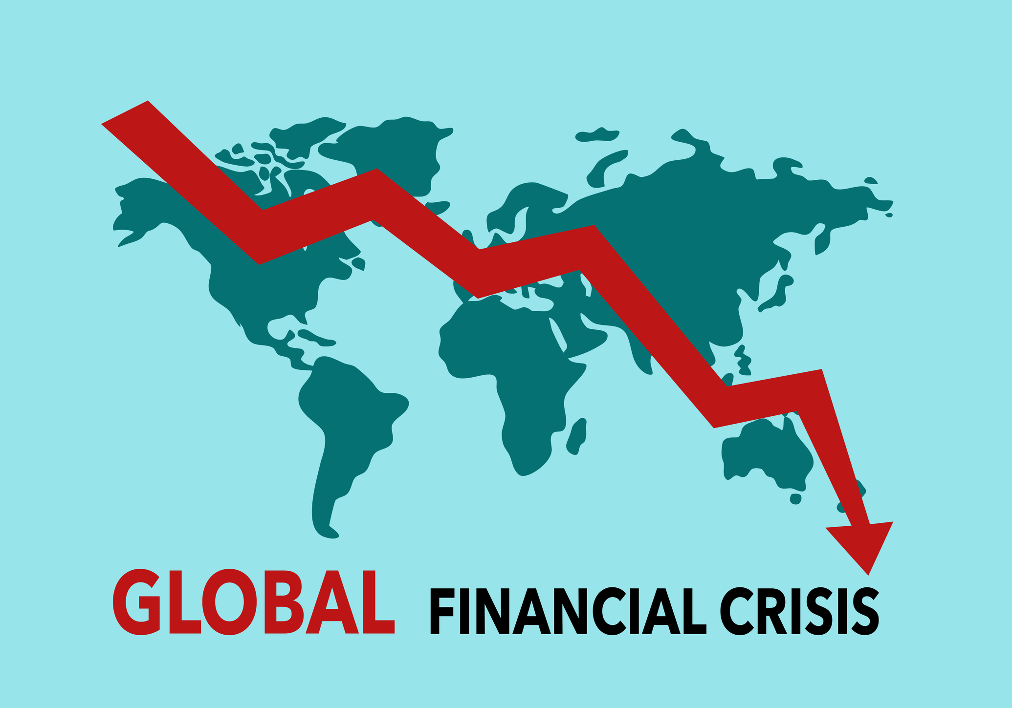Global financial crisis world map with down arrow
