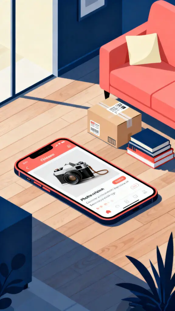 Side Hustles to Make $600 Fast 2 A professional vector illustration showing how to list and sell unused household items online for fast cash.