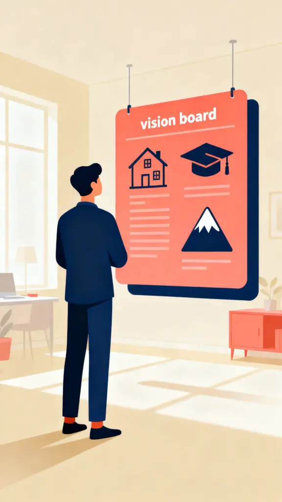 How To Budget And Save Money 2 A professional vector illustration of a person focusing on meaningful financial goals like home ownership or education.
