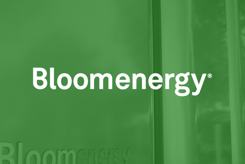 Bloom Energy logo on a green backdrop.