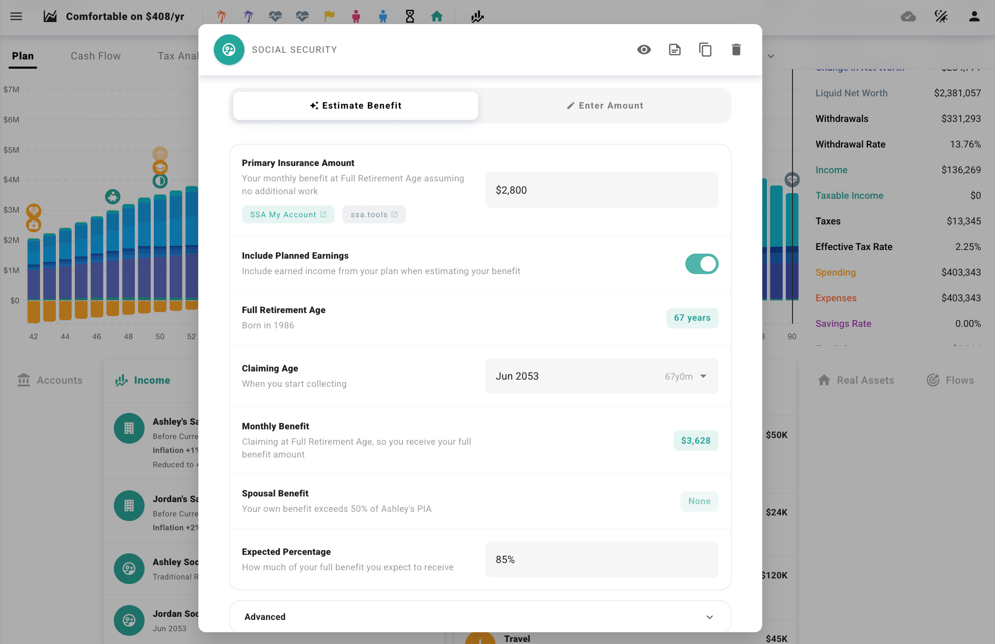 Using ProjectionLab to estimate Social Security Benefits