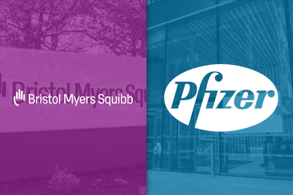 Pfizer and Bristol Myers Squibb logos.