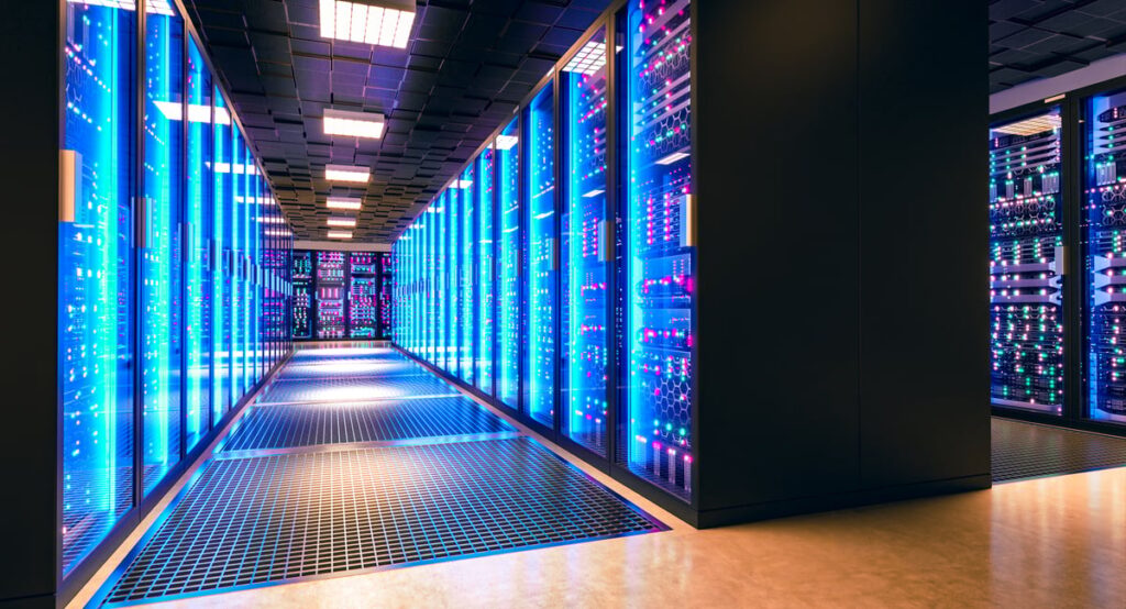 A room filled with racks of servers.