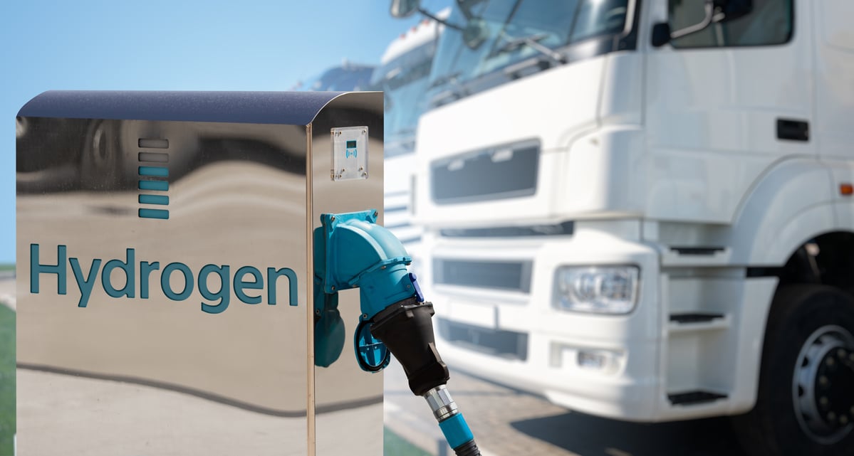 Truck plugged into charger labeled Hydrogen.