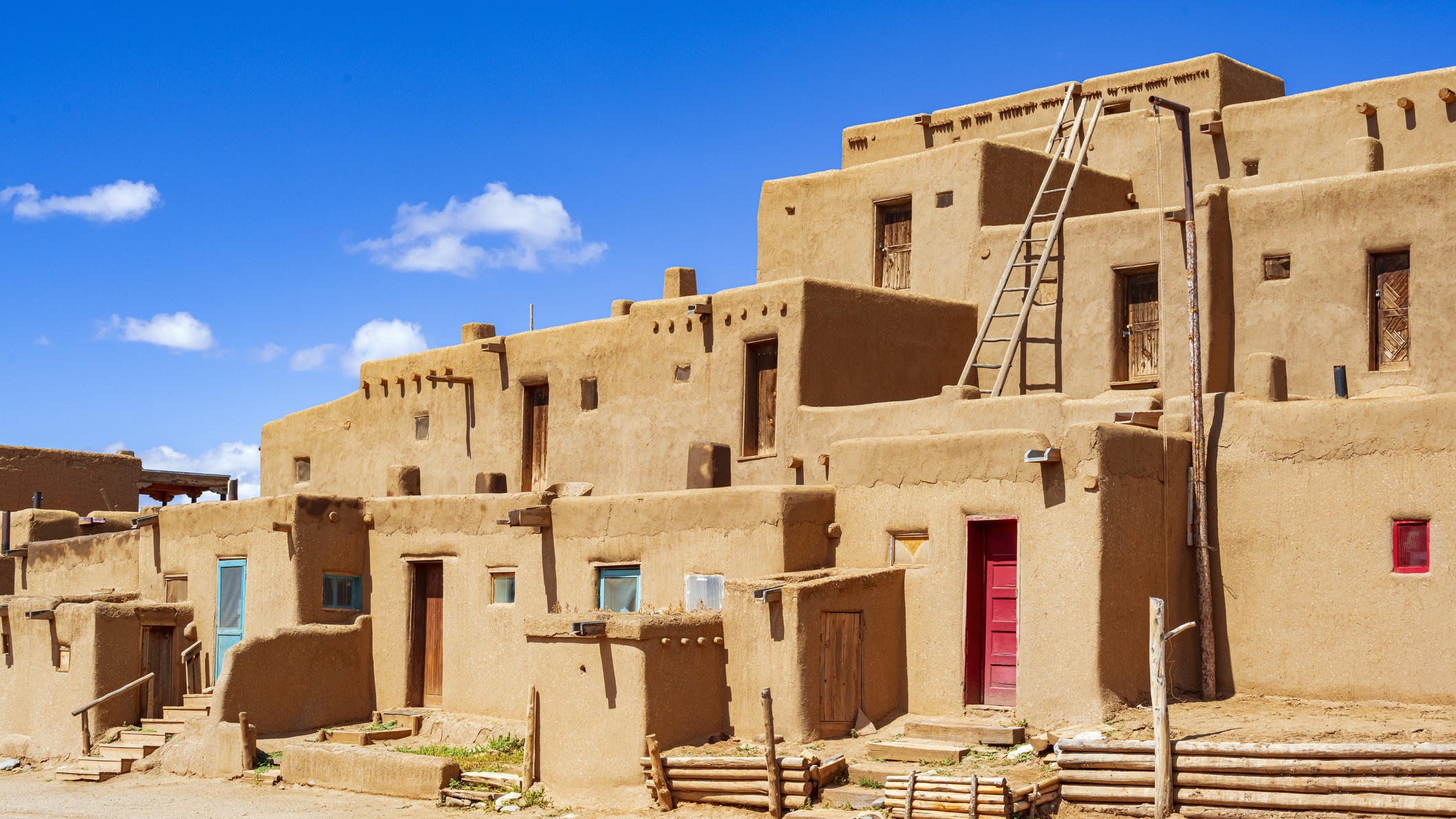 View of buildings in adobe architecture in Taos Pueblo, New Mexico