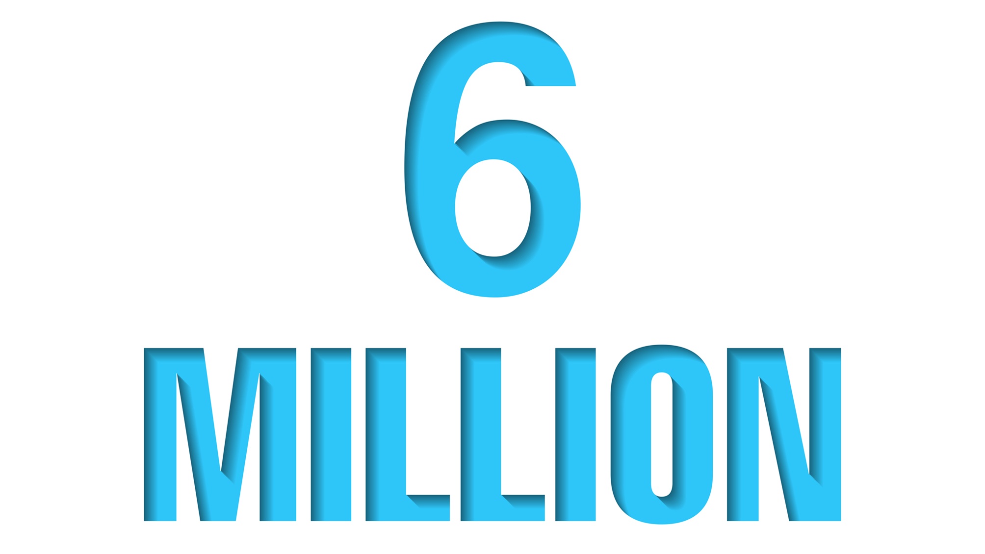 The number 6 million in blue against a white background.