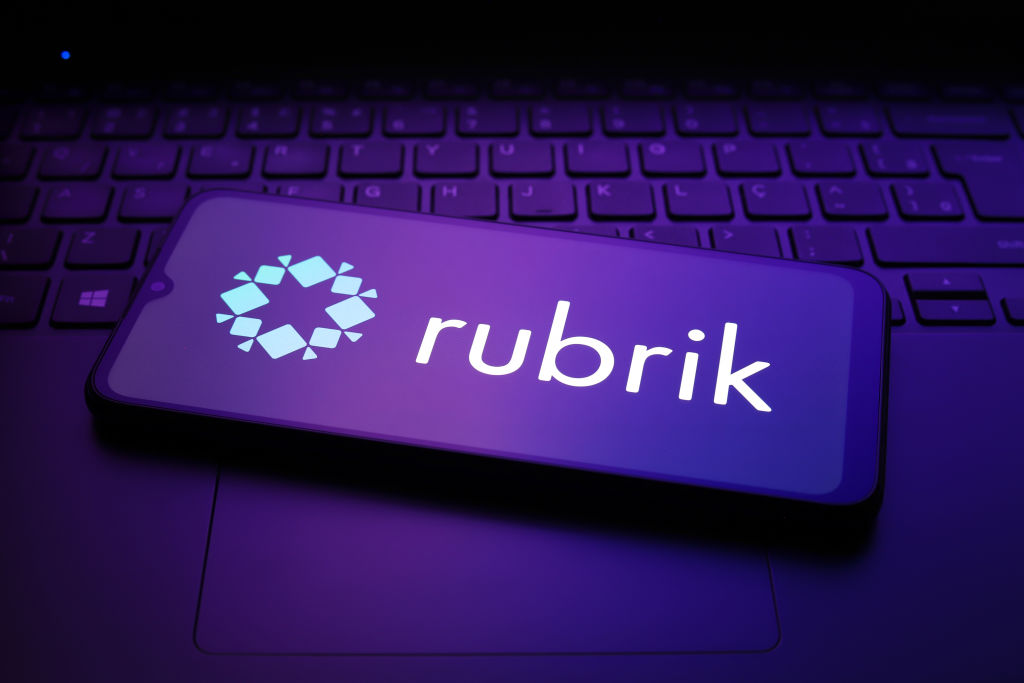 Rubrik logo on a smartphone screen