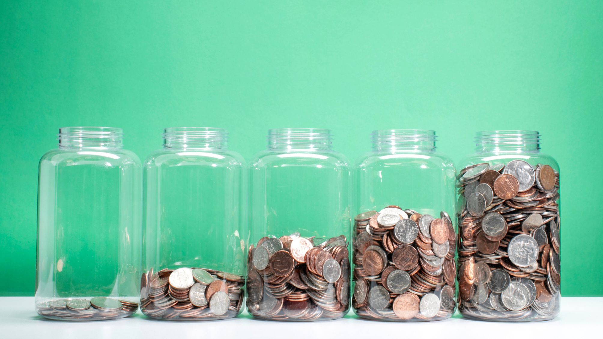 5 jars of coins