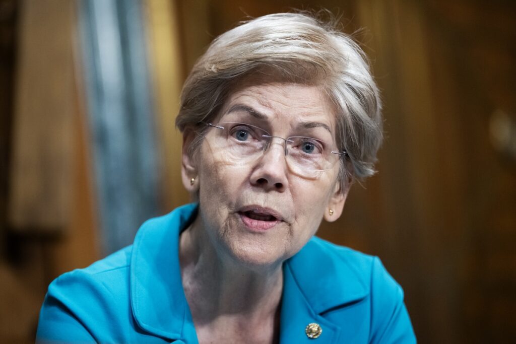 Sen. Elizabeth Warren, D-Mass., questions U.S. Trade Representative Jamieson Greer during the Senate Finance Committee hearing titled "The President's 2026 Trade Policy Agenda,&rdquo; in Dirksen building on Wednesday, July 22, 2026. (Tom Williams/CQ Roll Call/Sipa USA)