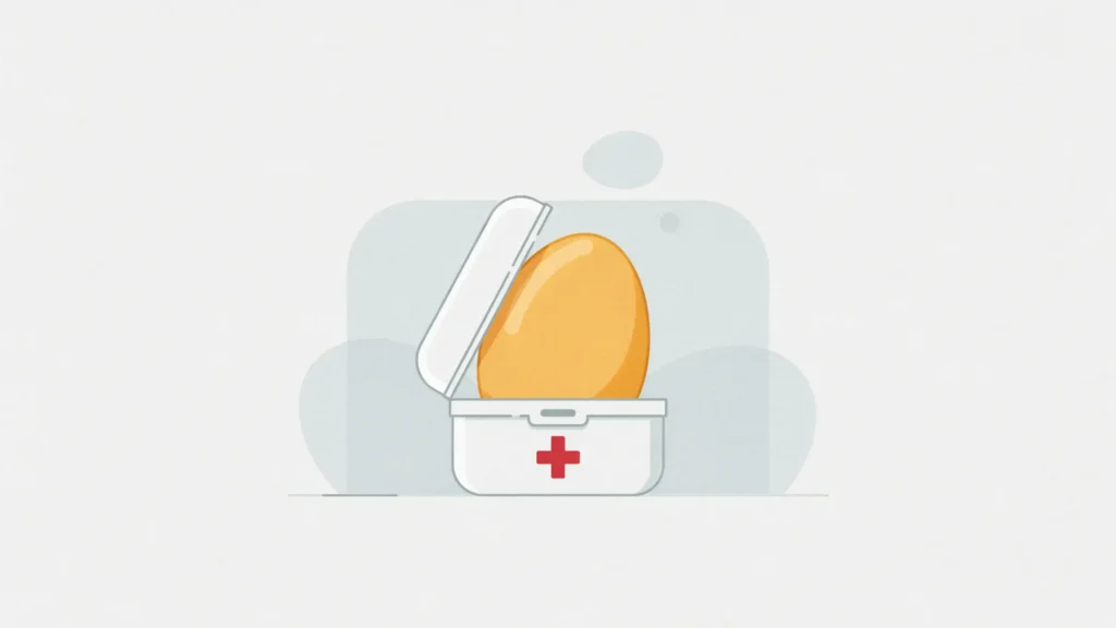 An open white first-aid box with a red cross reveals an oversized golden nest egg inside, symbolizing HSA savings.