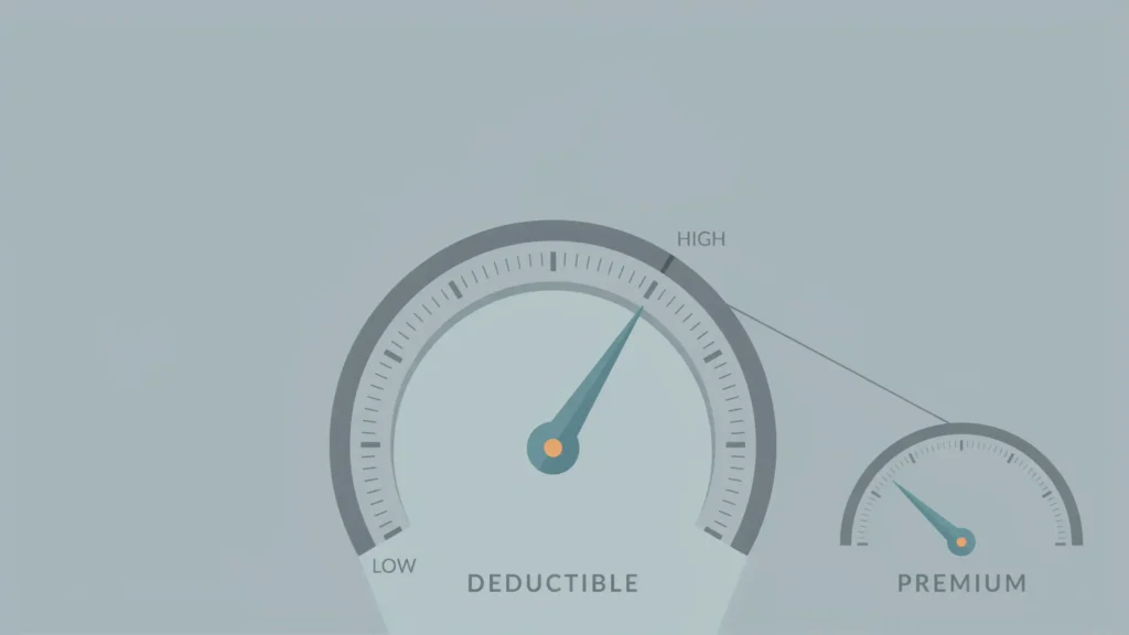 A large insurance deductible dial turned to its high end as a smaller premium gauge beside it sinks low.