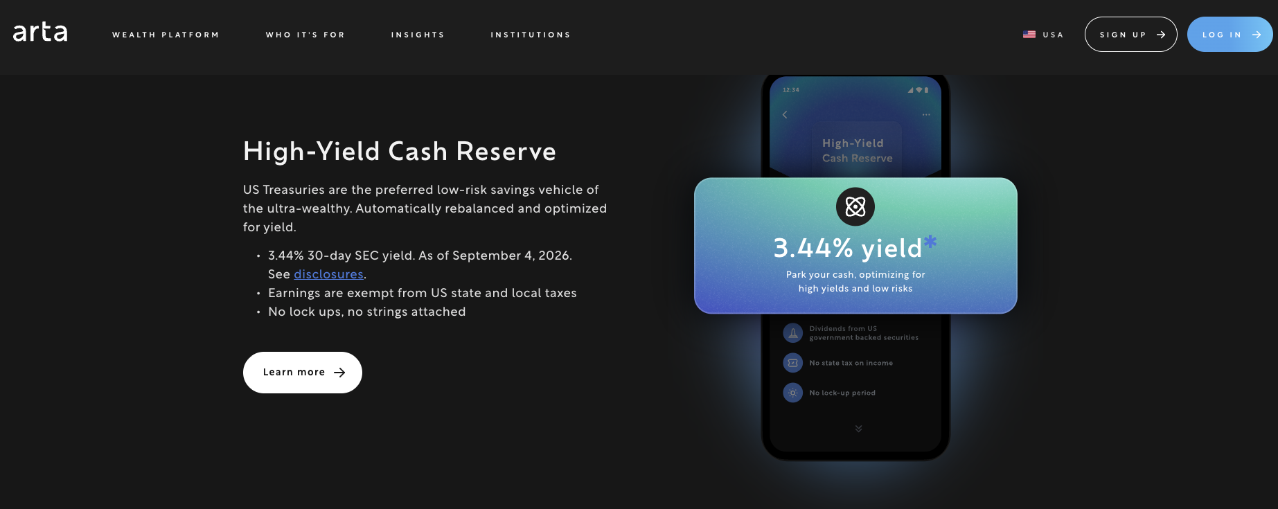 Arta High-Yield Cash Account screenshot