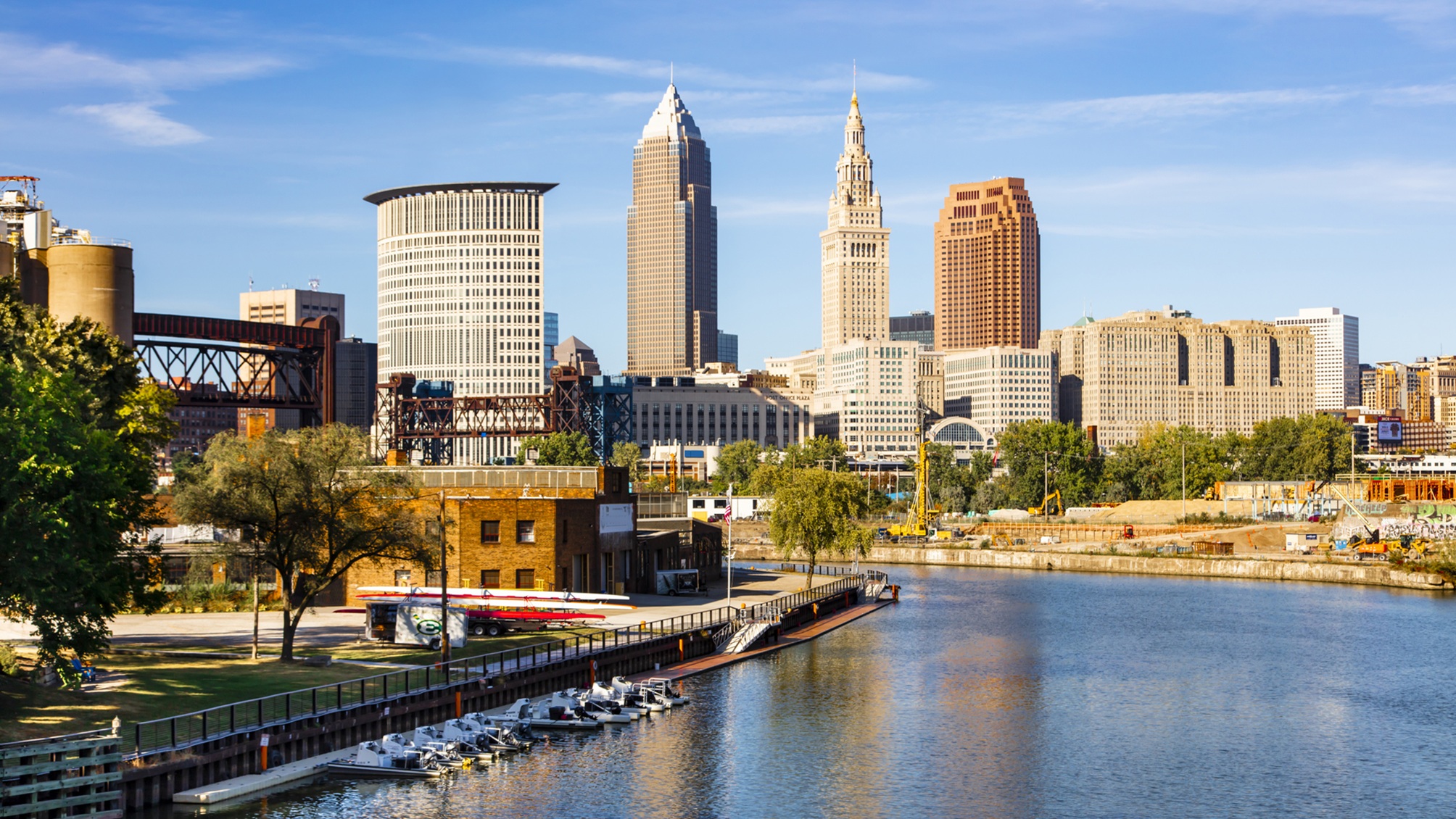 The Cleveland skyline on a sunny day.