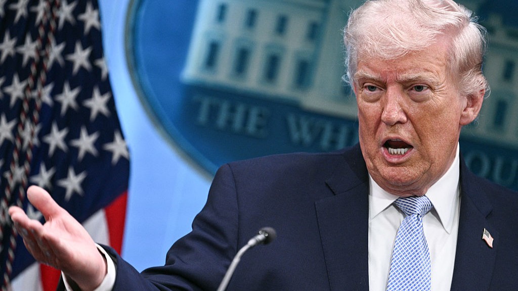 President Donald Trump speaks in the White House in April 2026.