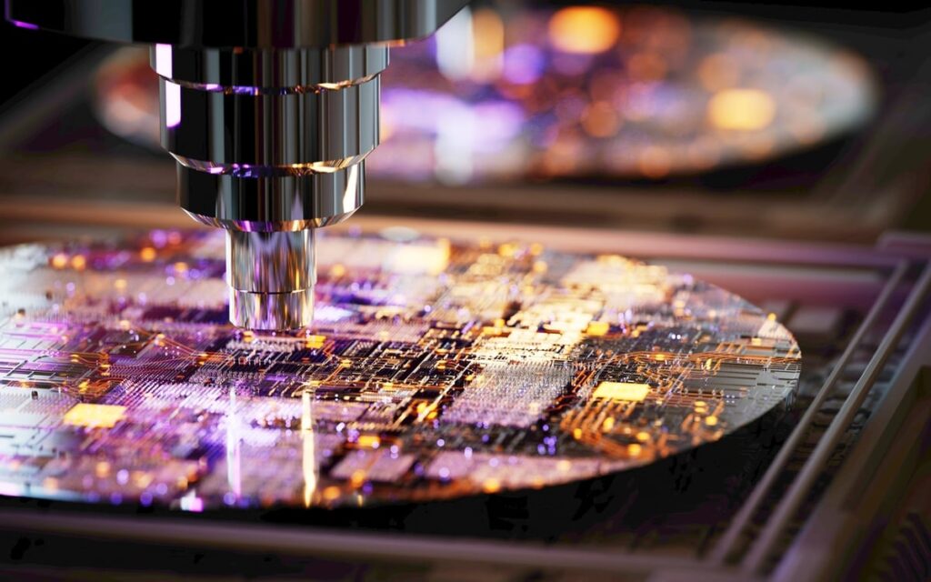 A machine printing a chip.