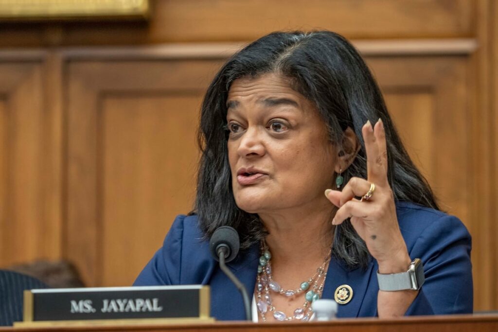 Rep. PRAMILA JAYAPAL (D-WA) raises a question during the hearing of the House Subcommittee on the Constitution and Limited Government on the activities of the Southern Poverty Law Center and its influence on federal civil law policy. (Credit Image: © Sue Dorfman/ZUMA Press Wire)